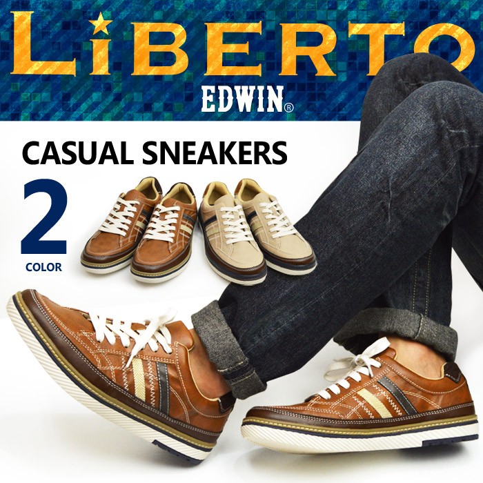 靴 メンズ スニーカー メンズ シューズ カジュアルシューズ LiBERTO EDWIN リベルト エドウィン レースアップ 軽量 メンズシューズ