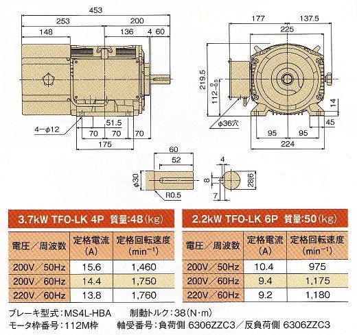 日立産機システム TFO-LK 2.2KW 6P 200V HBAブレーキ付 三相モータ ザ