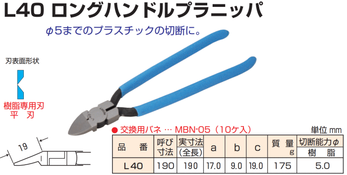 メリー 室本鉄工 L40-190 ロングハンドルプラニッパ(ソフト