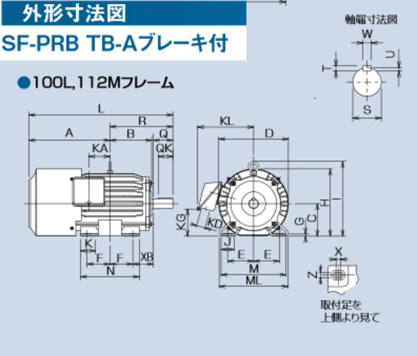 三菱電機 SF-PRB 2.2kW 4P 200V モータ (三相・全閉外扇型・TB-A