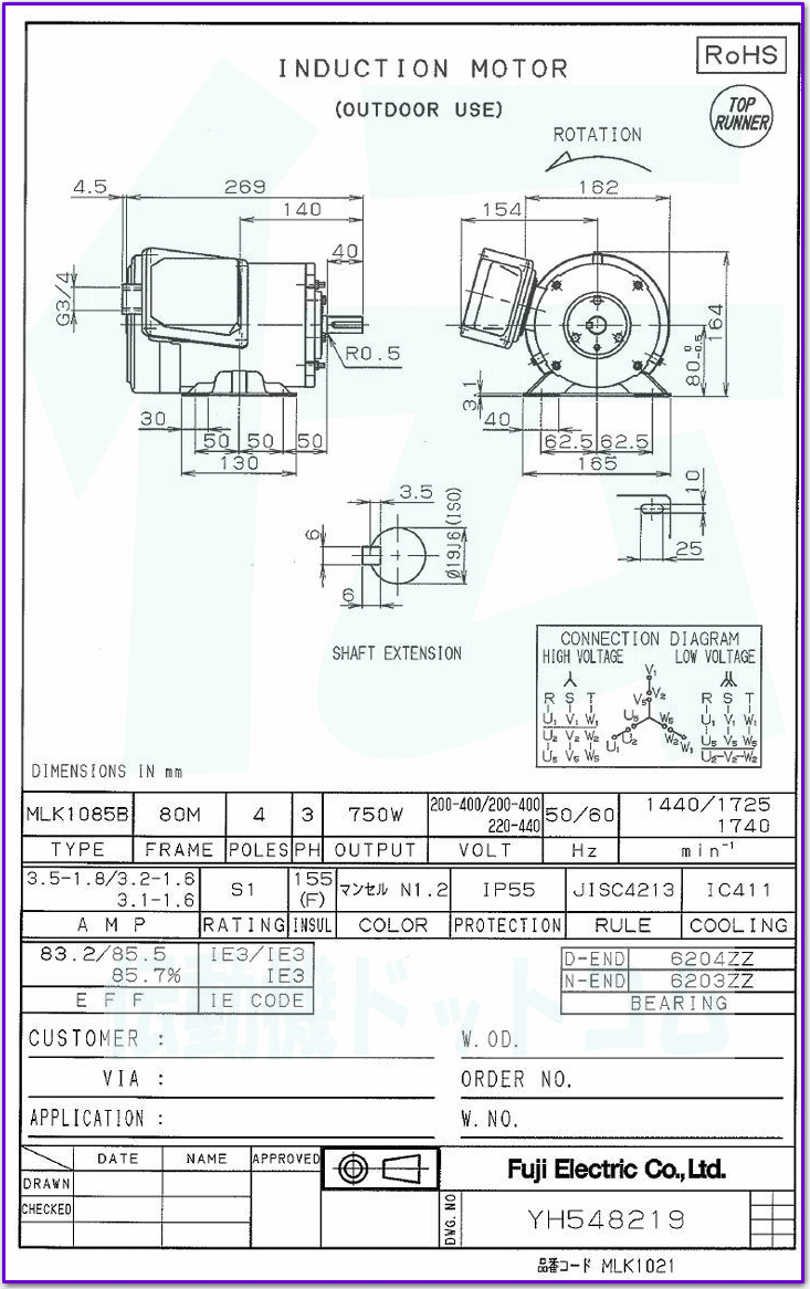 富士電機 Mlk1085b 4 0 75kw 4p 三相0v プレミアム効率モータ 全閉外扇形 足取付形 屋外形 プレミアム効率モータ Ie3相当 屋外形 伝動機ドットコム