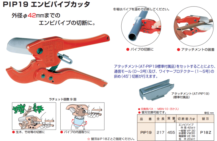 メリー 室本鉄工 PIP19 エンビパイプカッタ エンビパイプカッタ 伝動機