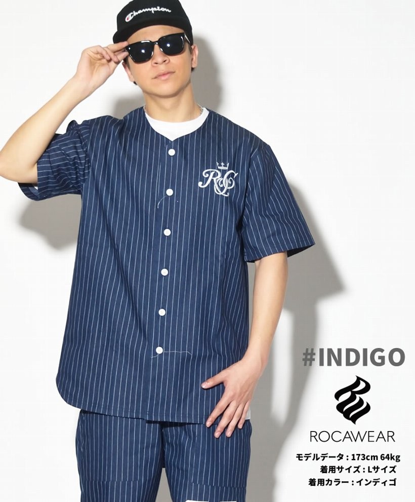ROCA WEAR ロカウェア ベースボールシャツ 半袖シャツ メンズ RW172K01 b系 hiphop ヒップホップファッション RWOT143
