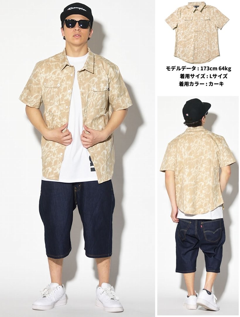 ROCA WEAR ロカウェア ミリタリーシャツ 半袖シャツ メンズ RW172W02 b系 hiphop ヒップホップファッション RWOT144