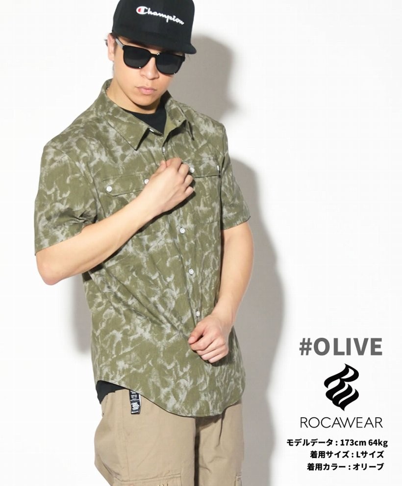 ROCA WEAR ロカウェア ミリタリーシャツ 半袖シャツ メンズ RW172W02 b系 hiphop ヒップホップファッション RWOT144