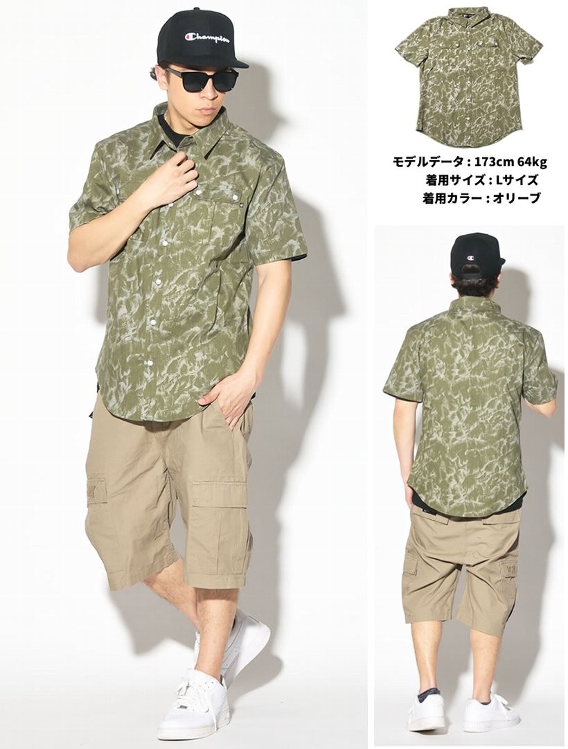 ROCA WEAR ロカウェア ミリタリーシャツ 半袖シャツ メンズ RW172W02 b系 hiphop ヒップホップファッション RWOT144