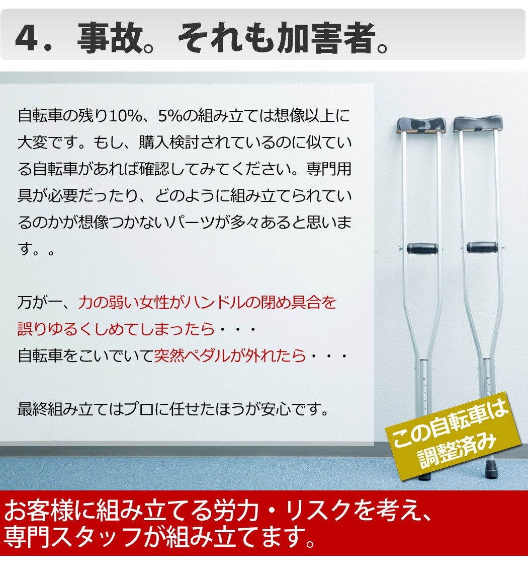 100%自転車組み立てについての説明。