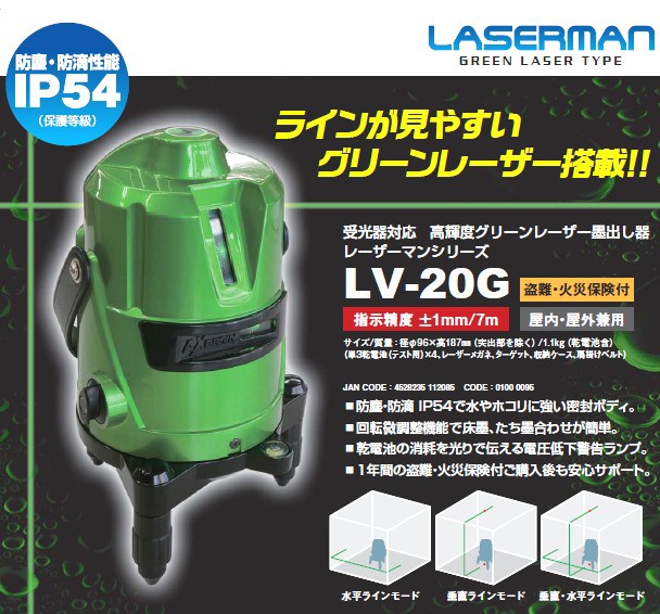 アックスブレーン】 屋内・屋外兼用受 光器対応 高輝度レーザー墨出し