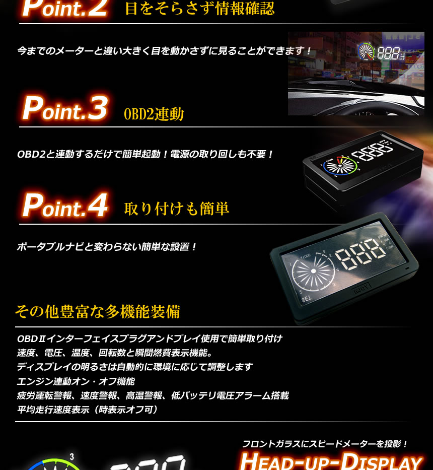 デジタル スピードメーター 車速計 ヘッドアップ ディスプレイ OBD2 CM-HEADIS