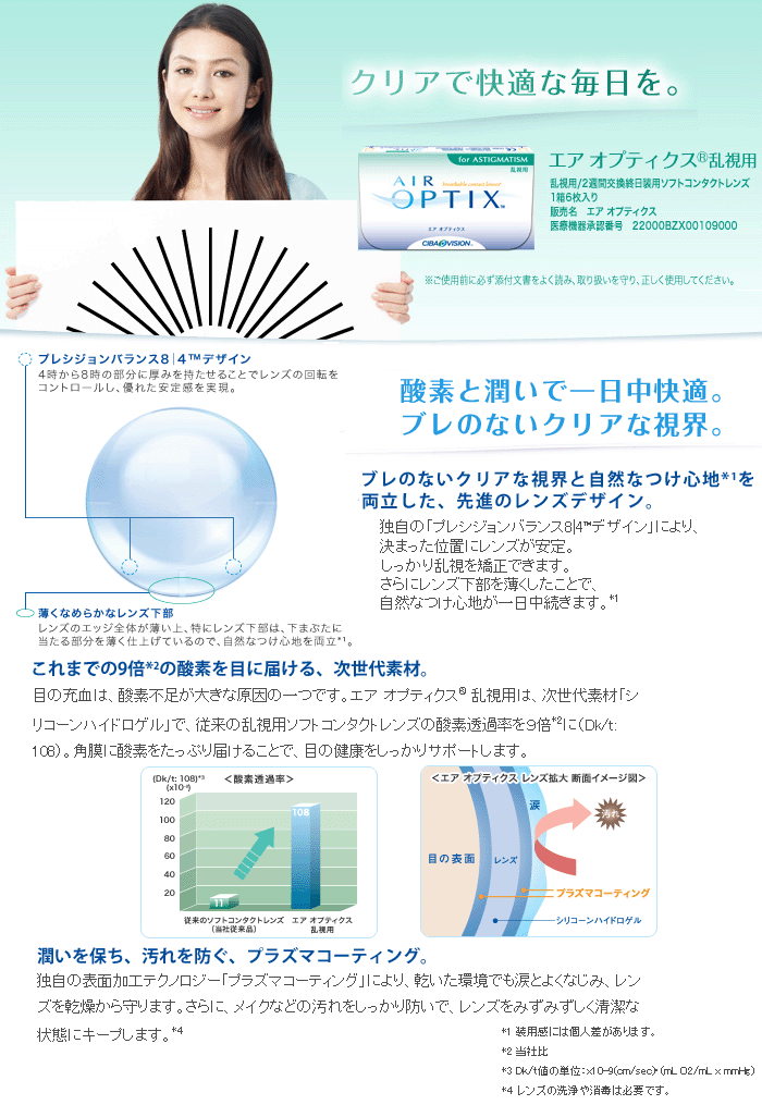 コンタクトレンズ エアオプティクス乱視用