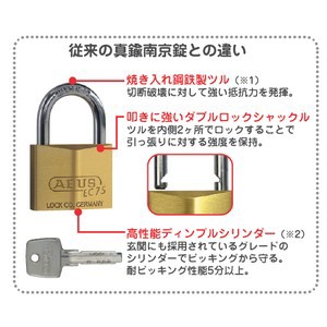 ABUS,アバス 南京錠 EC75 門扉 ・ チェーン・ バッグ 等 | 鍵・錠前の