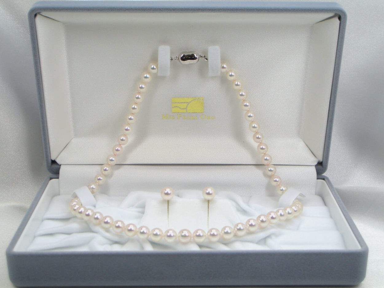 花珠真珠ネックレスセット ピアスorイヤリング ケース 6.5〜7.0mm