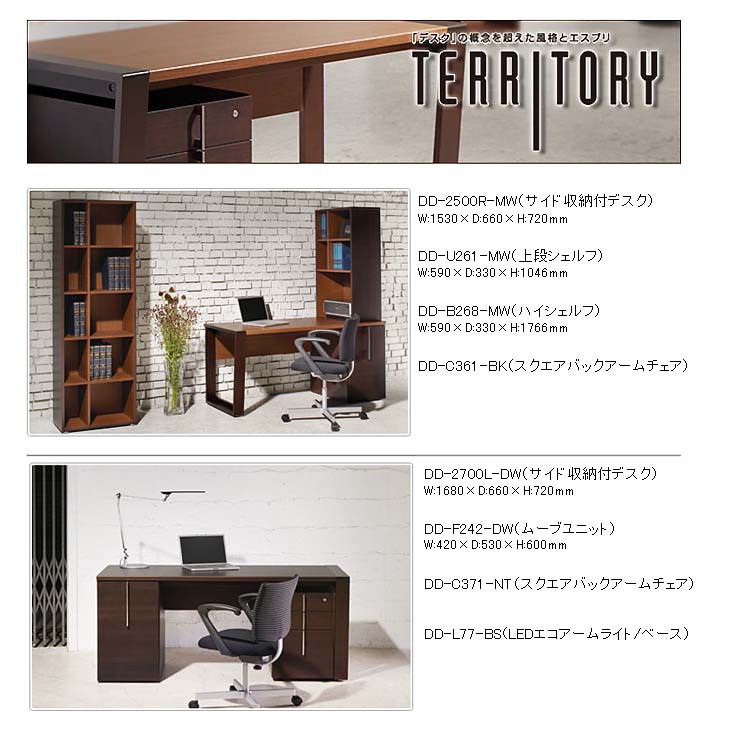 ビクターインテリア (TERRITORY/テリトリー) サイド収納付デスク 幅1530/ダークウッデイ DD2500LDW JVC