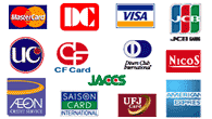 �����ɤ�Ȥ��ޤ���VISA��MasterCard��JCB�������ʡ�������֡�����ꥫ�󥨥����ץ쥹��DC�����ɡ�UC�����ɡ�JACCS��NICOS��UFJ�������󥫡��ɡ�CF�����ɡ�AEON������