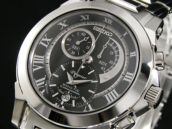 SEIKO Premier セイコー プレミア キネティック パーペチュアル メンズ腕時計 ブラックダイアル ステンレスベルト