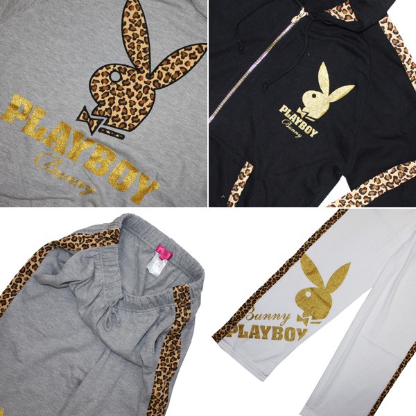 PLAYBOYBunny(プレイボーイバニー)レオーパード裏毛前開きスウェットパーカー上下セットアップ98