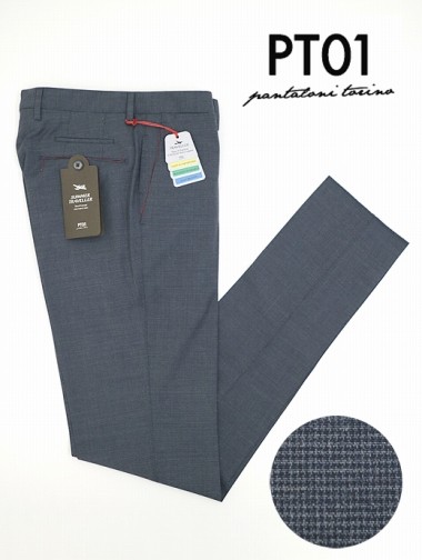 PT01 ピーティーゼロウーノ ストレッチスラックス SUMMER TRAVELLER EVO FIT ブルーグレー(千鳥) pt302404