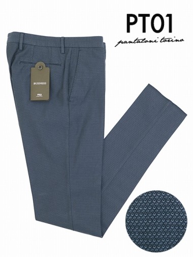 PT01 ピーティーゼロウーノ ストレッチコットンパンツ マイクロジャガード BUSINESS EVO FIT ブルー pt302407