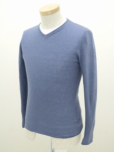 Settefili Cashmere セッテフィーリ・カシミヤ Vネックサマーニット サマーセーター リネンコットン ブルー 2016SS春夏 set320402