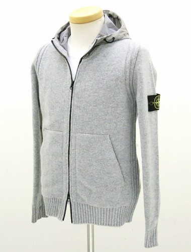 STONE ISLAND/ストーンアイランド/フーデッドニットブルゾン/ライトグレー/sti301802