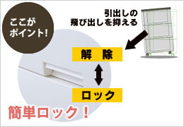 引出しの不意な飛び出しを抑えるロック機能付き!