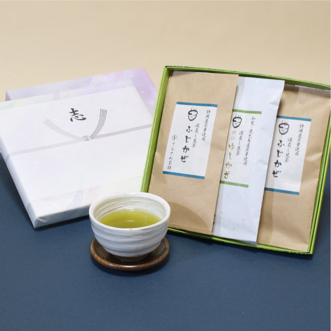 深蒸し煎茶【ゆしかざ】贈答用セット　慶事用ギフト　知覧・鹿児島産厳選の上級茶葉を使用した深蒸し煎茶の詰め合わせ