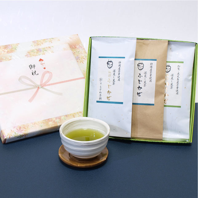 深蒸し煎茶【ゆしかざ】贈答用セット　仏事・法事用ギフト　知覧・鹿児島産厳選の上級茶葉を使用した深蒸し煎茶の詰め合わせ