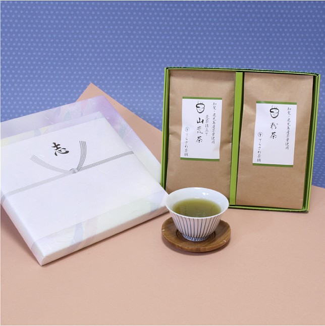 丸ごと深蒸し煎 山荒茶＆粉茶 2本セット【仏事・弔事用ギフト】知覧・鹿児島産厳選の深蒸し煎茶と粉茶の詰め合わせ