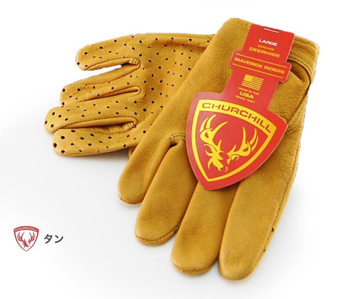 送料無料 CHURCHILL GLOVE/チャーチルグローブ/SHORTタイプ/バイクグローブ/クラシックスタンダードレザーグローブ/ツーリング/キャンプ/ワークグローブ/革/Maverick Classic Deerskin Short-wrist Ventilated