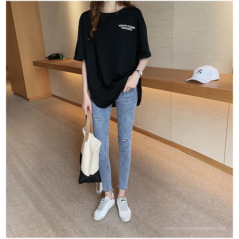 レディース Tシャツ 半袖 長め ゆったり 体形カバー シンプル ジーンズ 