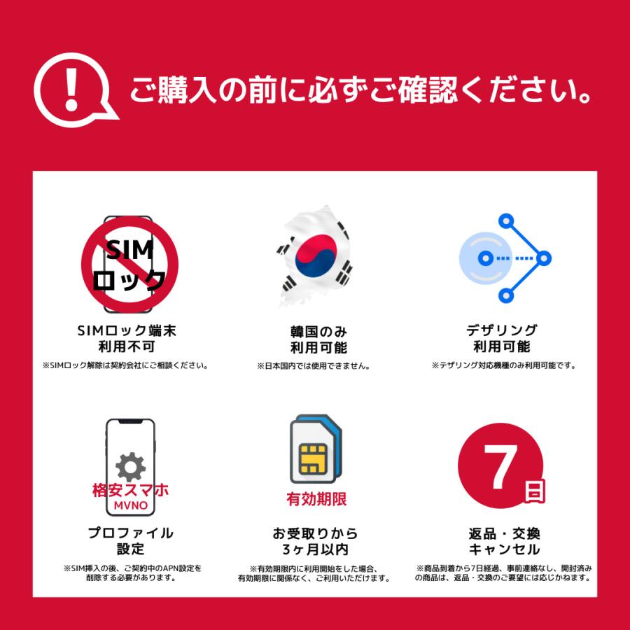 韓国SIM 3日間(72時間) SIMカード 高速データ無制限 KT正規品 有効期限 / 2024年7月31日