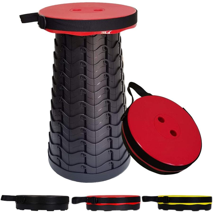 ☘️⭐️ 折りたたみ椅子 伸縮スツール 携帯用椅子 ストラップ付 黒 赤 送料無料 折りたたみ椅子 伸縮椅子 アウトドア チェア 軽量 コンパクト