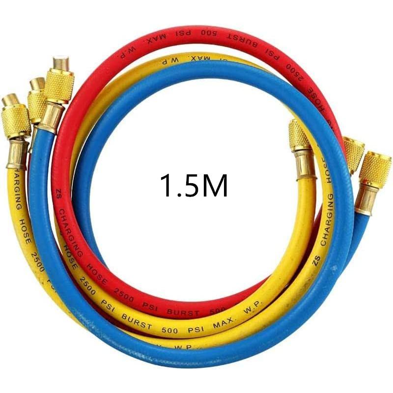 送料無料 エアコン マニホールドゲージセット ホースとフック付き 空調