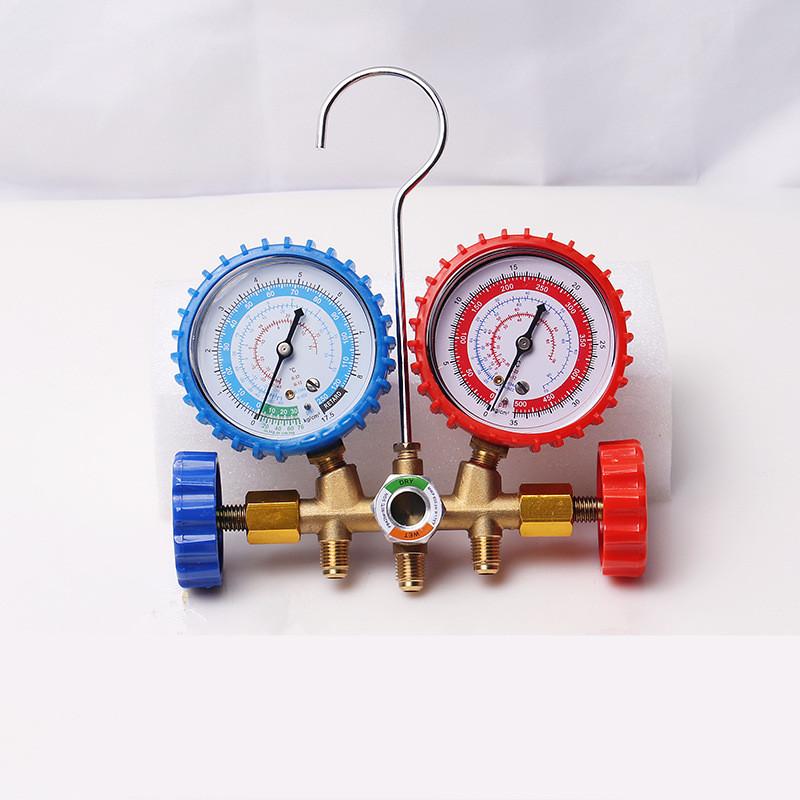 送料無料 エアコン マニホールドゲージセット ホースとフック付き 空調