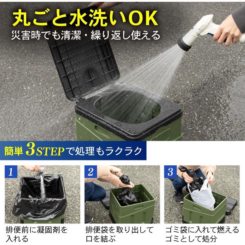 送料無料 【1台5役】折りたたみ 簡易トイレ 蓋付き携帯トイレ 防災