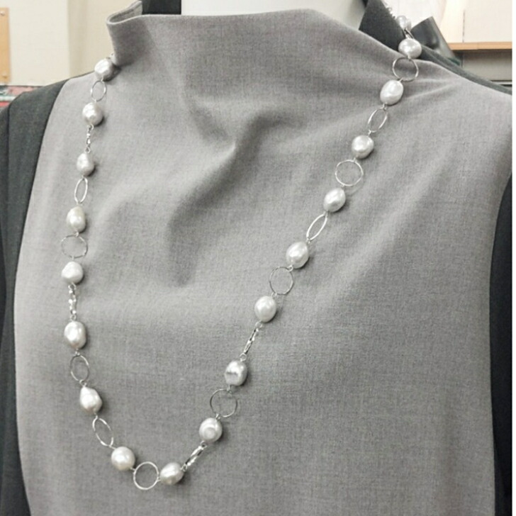 ネックレス ロングネックレス パール 淡水真珠 シルバー グレー 80cm 
