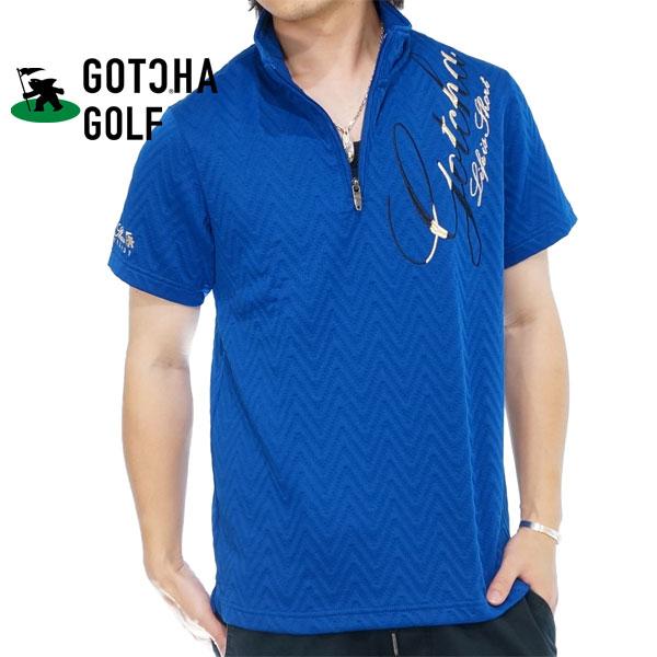 ガッチャゴルフ ロゴ刺繍 ふくれジャカード ストレッチ ハーフジップ 半袖ポロシャツ メンズ 新作2023年モデル GOTCHA GOLF 232gg1222