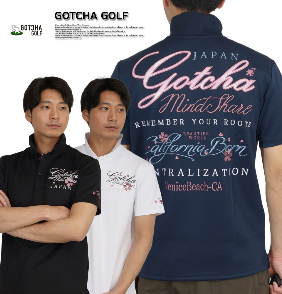 GOTCHA GOLF ガッチャゴルフ シャイニー サクラ柄 ロゴ刺繍 半袖