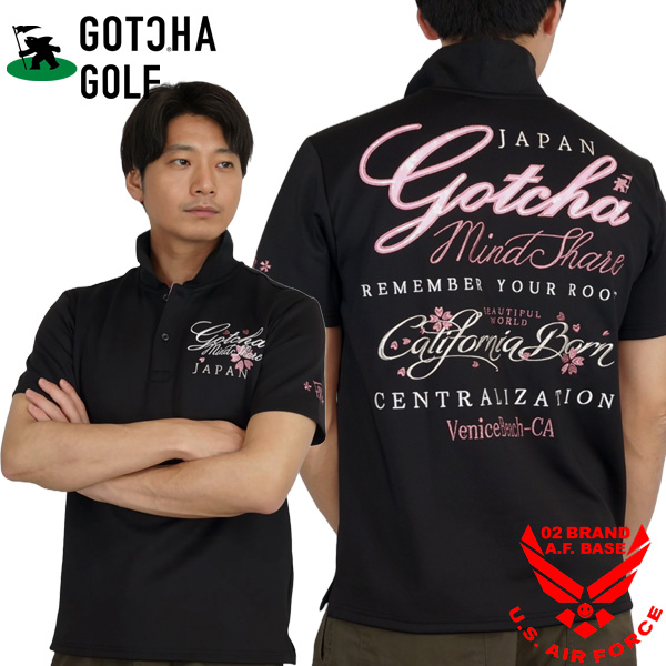 GOTCHA GOLF ガッチャゴルフ シャイニー サクラ柄 ロゴ刺繍 半袖