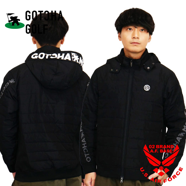 新品GOTCHA GOLF撥水中綿ジャケット M GOTCHA GOLF ガッチャゴルフ 2way ロゴプリント 切替 ストレッチ