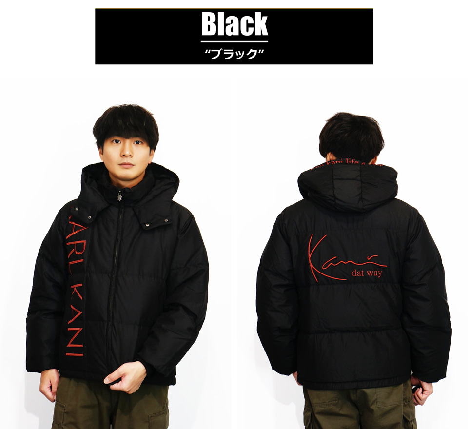 Karl Kani（カールカナイ） ロゴ刺繍 ブラックレッド ダウンジャケット