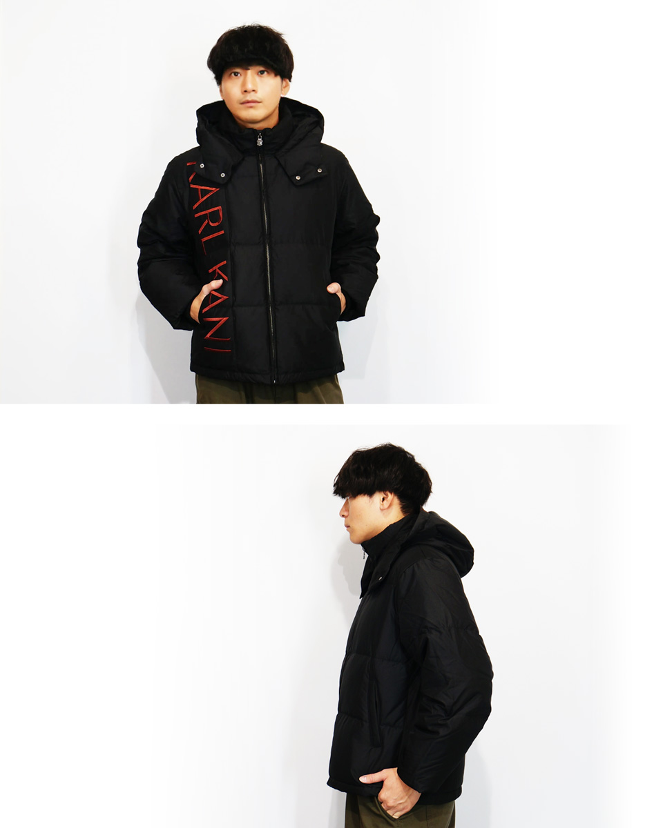 ジャケット・アウター kanicochan Karl Kani（カールカナイ） ロゴ刺繍 ブラックレッド ダウンジャケット