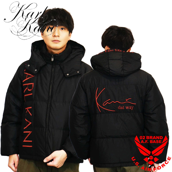 Karl Kani（カールカナイ） ロゴ刺繍 ブラックレッド ダウンジャケット