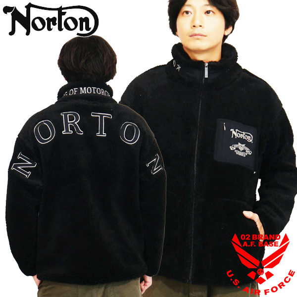 ノートン（NORTON） ロゴ刺繍 スタンドネック ボアジャケット メンズ