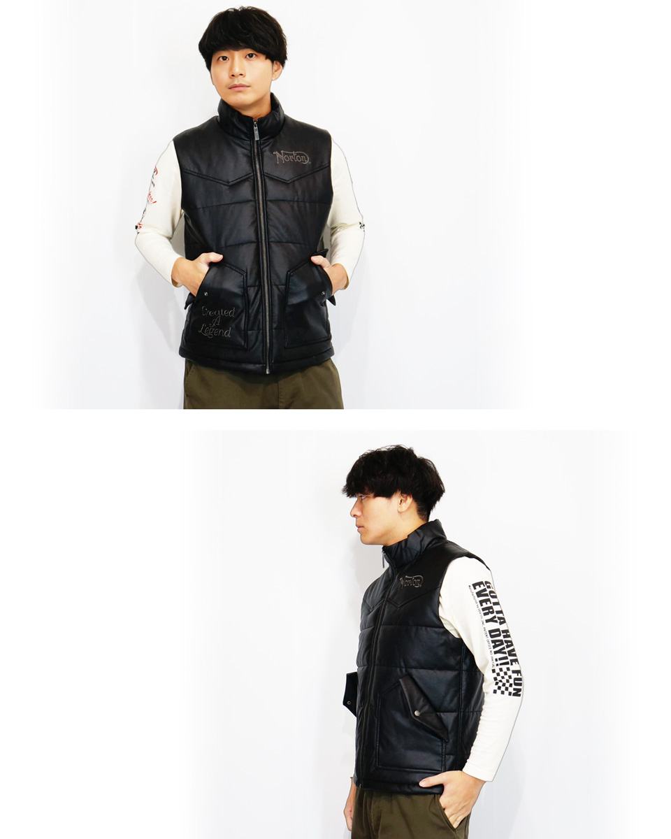 ノートン（NORTON） ロゴ刺繍MAXステッチ PUレザー 中綿ベスト