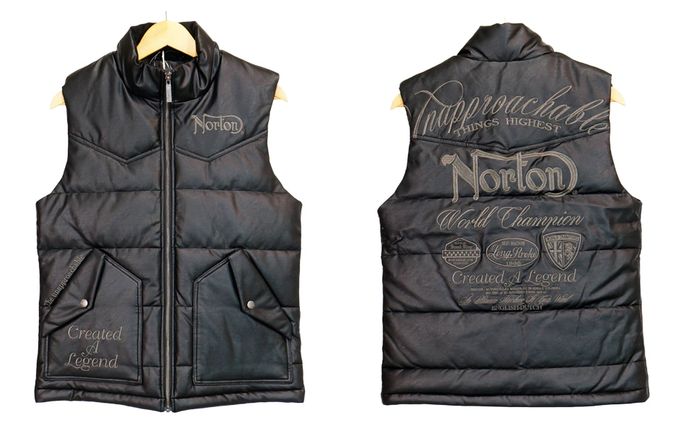 ノートン（NORTON） ロゴ刺繍MAXステッチ PUレザー 中綿ベスト