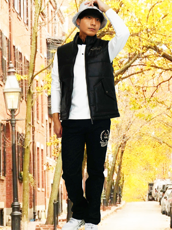 ノートン（NORTON） ロゴ刺繍MAXステッチ PUレザー 中綿ベスト