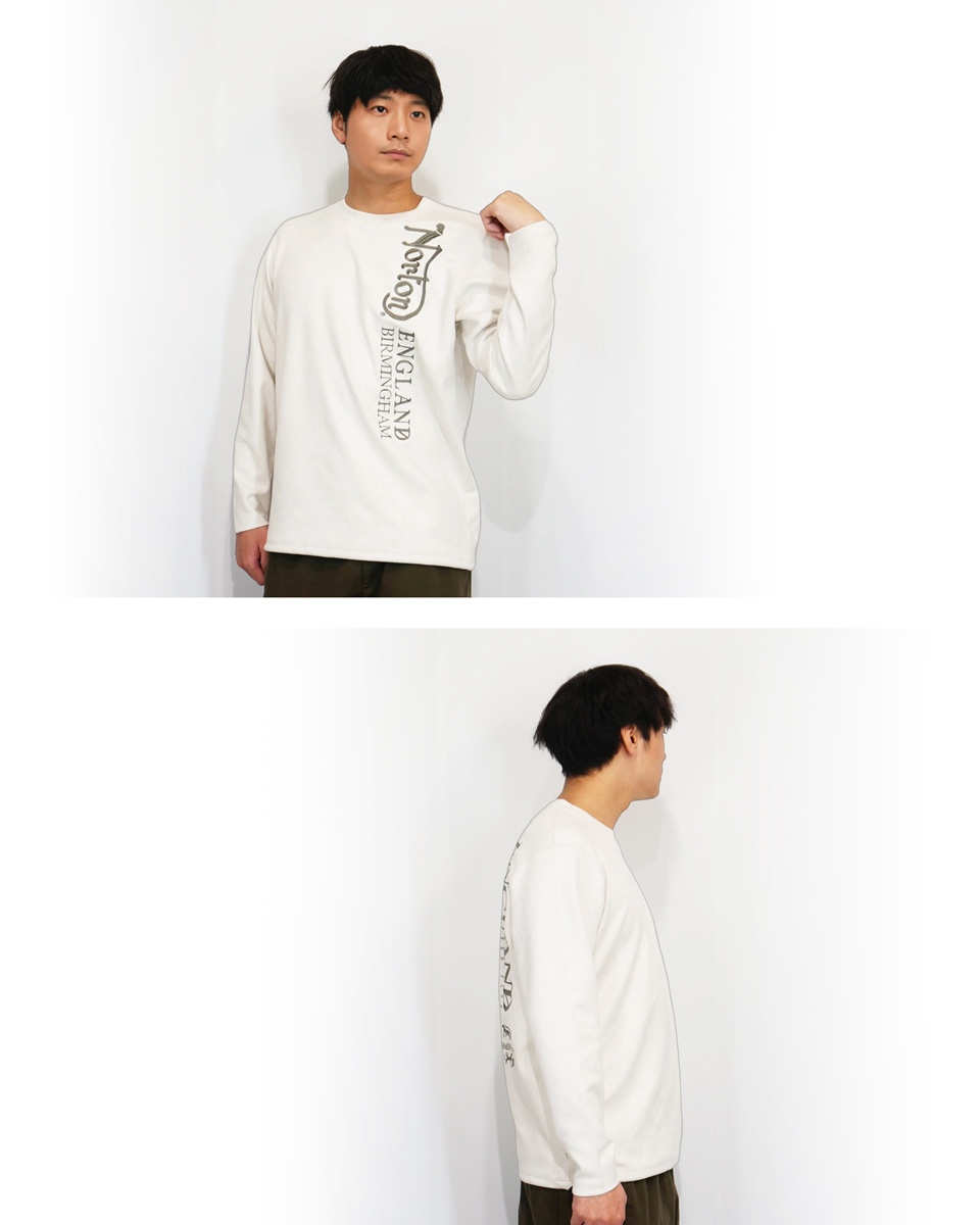 ノートン（NORTON） ラインロゴ刺繍 フェイクスウェード 長袖Tシャツ