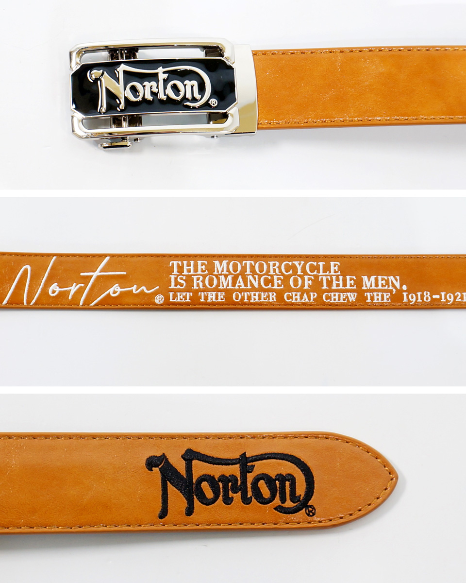 ノートン（NORTON） ロゴ刺繍 スクエアバックル ホールレス PUレザー