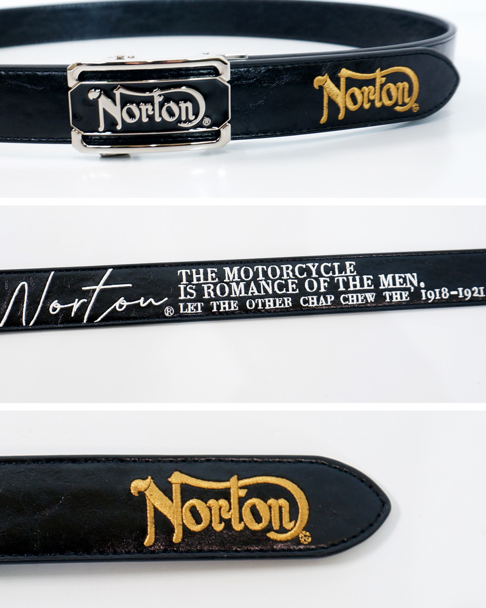 ノートン（NORTON） ロゴ刺繍 スクエアバックル ホールレス PUレザー